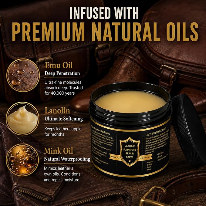 Leather Conditioner for Couch: Restores Shine, Softness, Protects | Salve Furniture Deeply Nourishes Restores Shine for Handbags, Purses, Car Seats, Boots, Saddles and Bags
