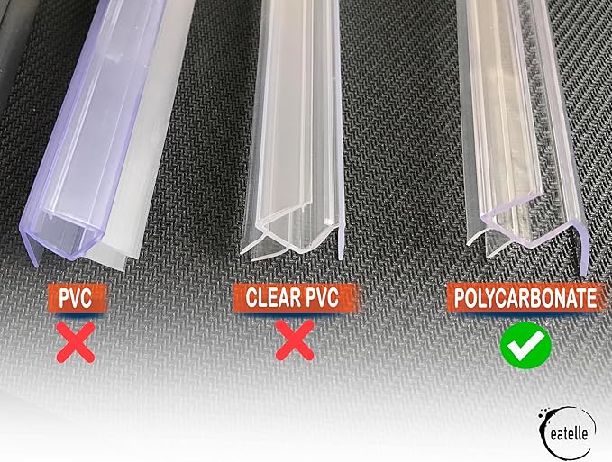 eatelle Shower Door Bottom Seal with Drip Rail for Thick Glass, 36" Long Sweep - Ultra Clear Polycarbonate… (2 Pack - 1/2")