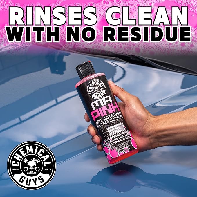 Chemical Guys Mr. Pink Car Wash Soap & Chenille Wash Mitt Kit - 64 oz High Foaming Auto Shampoo with Plush Microfiber Mitt - Safe for Cars, Trucks, Motorcycles, and RVs - Scratch-Free Cleaning Combo