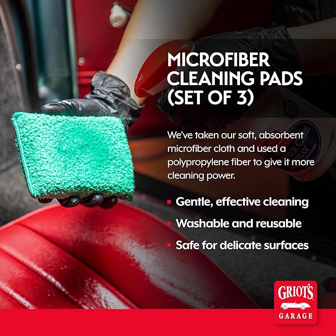 Griot's Garage Microfiber Cleaning Pads for Car Wash and Detailing, Scrub Sponge for Auto Interior and Exterior, Machine-Washable, Set of 3, 11242