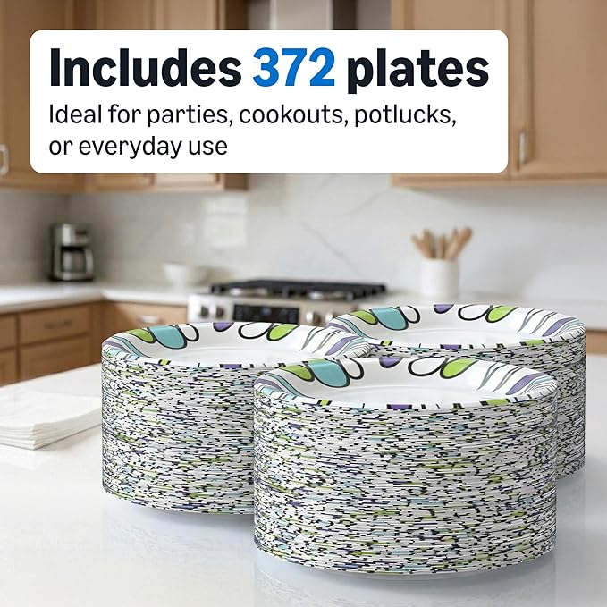 Amazon Basics Ultra Paper Plates, 10 Inch, Disposable, 372 Count (2 Pack of 186), Packaging May Vary