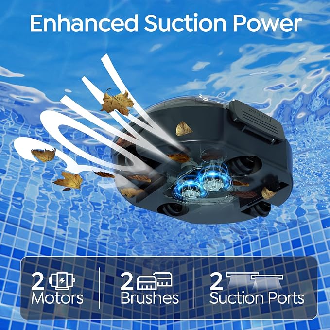 S2 Automatic Pool Vacuum for Above Ground Pools, Cordless Robotic Pool Cleaner with Dual-Motor Cleaning System, 90-Min Runtime, Efficient Debris Pickup and Quick Drain Design (Transparent Black)
