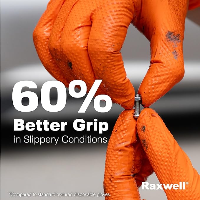 Raxwell Nitrile Disposable Gloves - Puncture-Resistant Work Gloves - Diamond Grip for Food Prep, Cleaning & Cooking