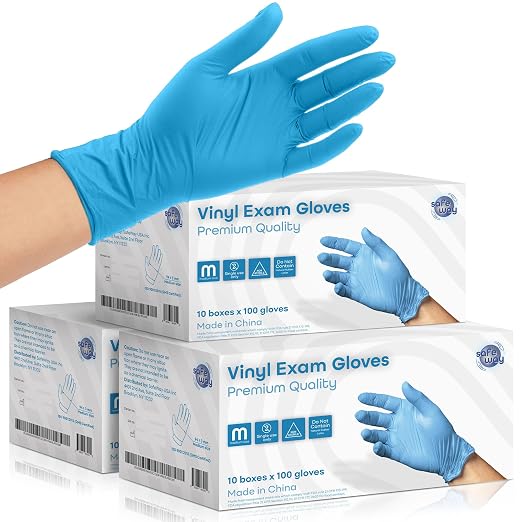 SAFEWAY USA Disposable Vinyl Medical Gloves Bulk — Non-Latex, Powder-Free, Multi-Purpose Protective Professional Gloves for Household Chores, Nursing, Hospital, Lab Work and More — (3000 pcs, Medium)