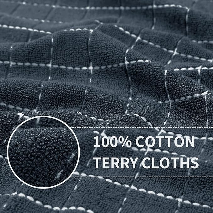 Homaxy Kitchen Towels and Dishcloths Set, 12 x 12 and 13 x 28 Inches, Set of 10 Bulk Cotton Terry Kitchen Towels Set, Checkered Designed, Soft and Super Absorbent Dish Towels, Dark Grey