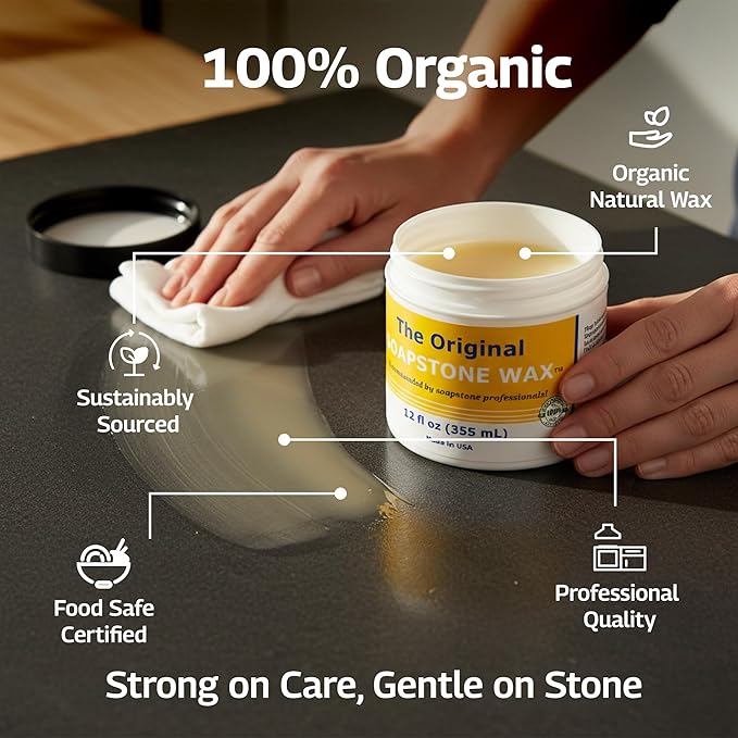 The Original Soapstone Wax | Food-Safe Natural Wax for Soapstone Countertops – Enhances & Darkens Stone, Long-Lasting Protection (12oz)