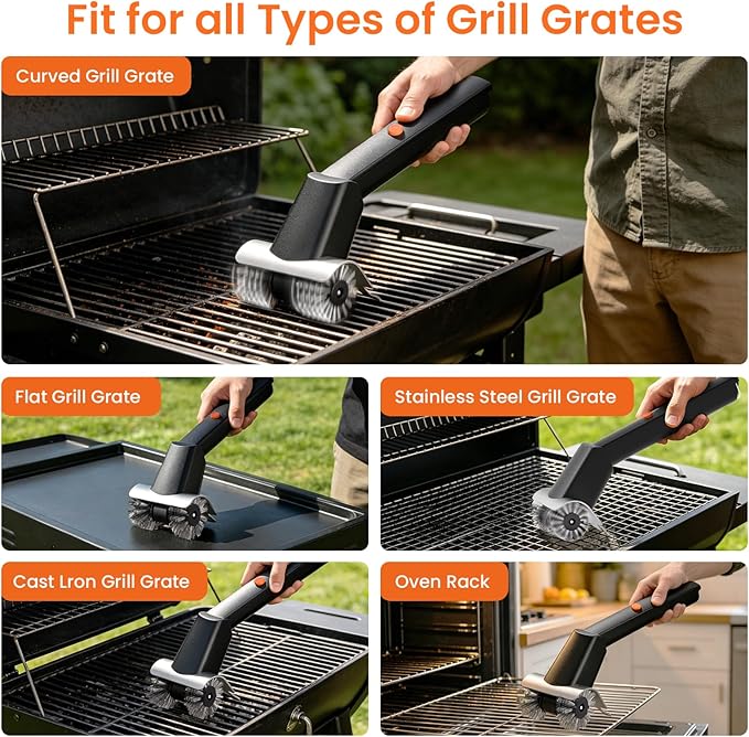 Rechargeable Electric BBQ Grill Brush, 2600mAh Battery, 2-Speed Power, LED Light, 100 Mins Long Runtime, 304 Stainless Steel Heat Resistant Grill Cleaner for Outdoor Camping & Grilling