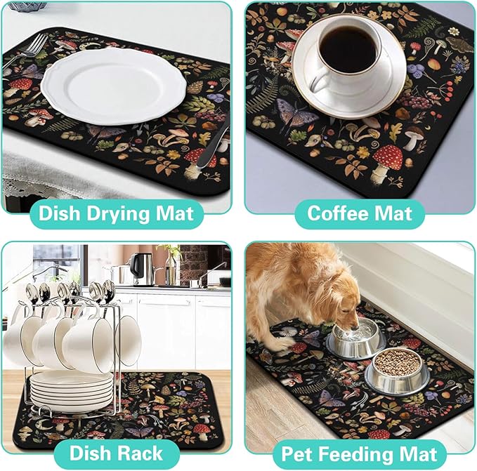 Dish Drying Mat for Kitchen Counter Matt, 2PCS 23"x15" Dish Drainer Mat & 24"x5.5" Sink Splash Guard, Super Absorbent Non-slip Rubber Backed