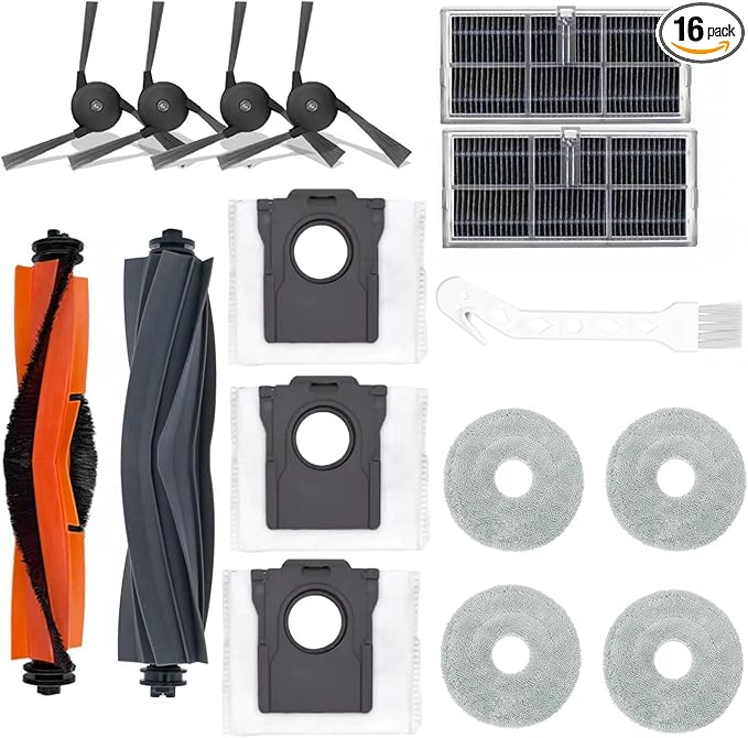 Accessories For Dreame X40 Ultra /S20/Mova P10 Pro Robotic Vacuum-2 Brush Roller+4 Mop Pads+3 Dust Bags+2 Active Carbon Filters+4 Side Brush+1 Cleaning Tool(16PCS)