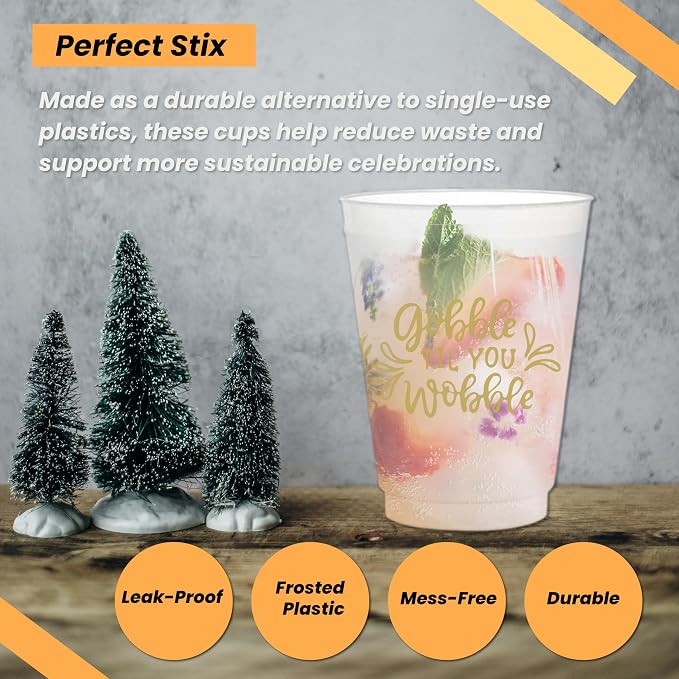 Perfect Stix 16oz Frost Flex Cups with Gobble Till You Wobble Print - Pack of 25ct