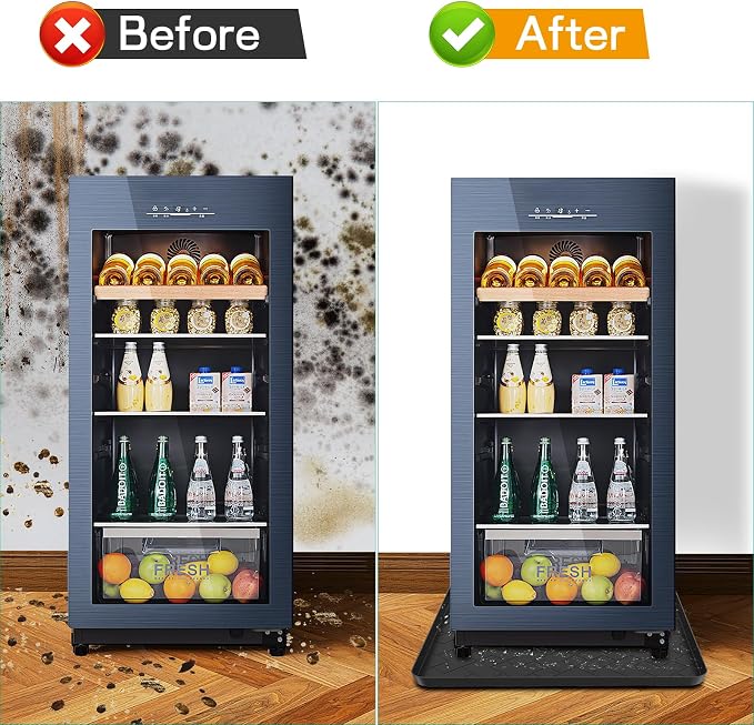 Mini Fridge Silicone Mat,19.7''x19.7''x0.5''-Fridge Drip Tray Concave and convex design is leak-Proof and Non-Slip Perfectly Compatible with Washer, Dryer, Wine Cooler, Dishwasher ect. (Black)