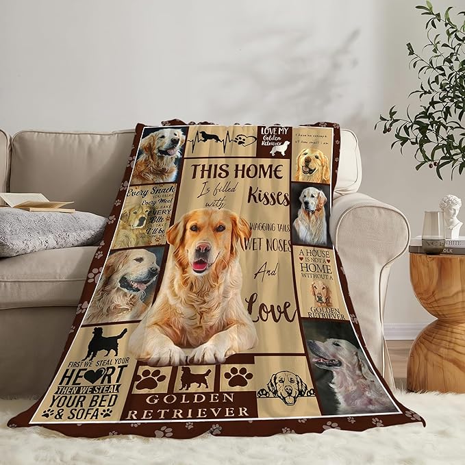 Golden Retriever Blanket Gifts and Decor - Cute Dog Throw for Girls, Women, Kids, Adults - Soft Warm Cozy Fleece for Couch, Sofa, Bed 50"x40"