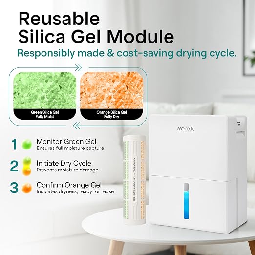 SereneLife Dehumidifiers for Home, 91 Oz Quiet Dehumidifier for Bedroom, Bathroom, Basement with Removable Cylinder For Closet, Timer, Sleep Mode & Smart Humidity Control, Covers 1500 Sq. Ft, White