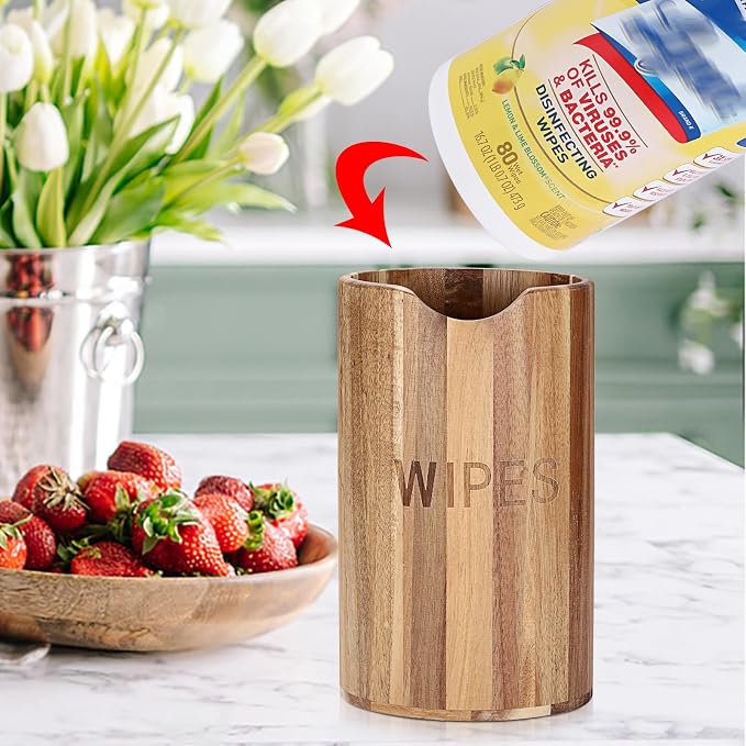 KoKone Wooden Wipes Dispenser Compatible for Clorox Lysol, Farmhouse Wipes Canister Holder Cleaning Wipe Dispenser Container, Decorative Wood Wipes Dispenser Keeper for Kitchen Bathroom Office
