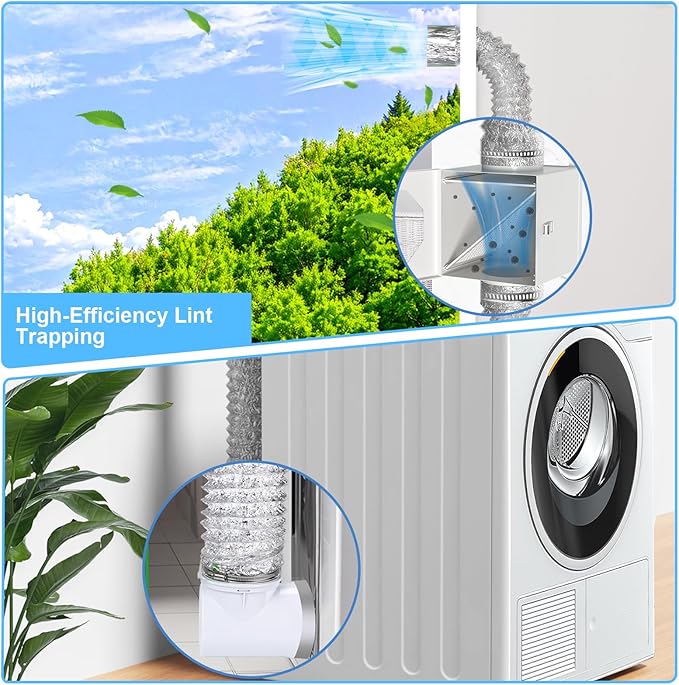 Dryer Lint Trap, Metal Lint Catcher Box with 90 Degree Drye Vent Elbow, 4inch Hose & Clamps Cleaning Brush Filter Screens - Indoor Dryer Vent Connector Kit