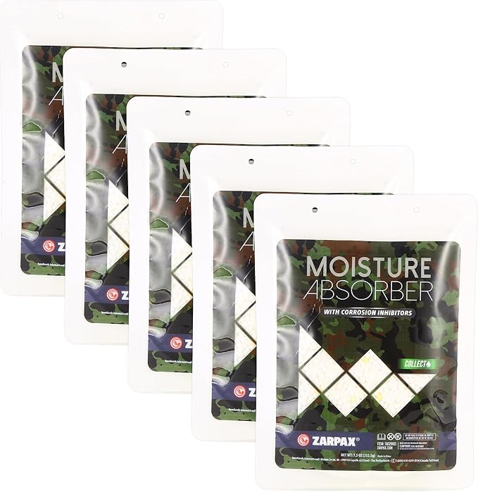 Zarpax Moisture Absorbers For Gun Safe 7.5 oz/212g - Gun Safe Dehumidifier Prevents Corrosion - Protects Gun & Gear - Desiccant Dehumidifier Removes Excess Moisture - Set of 5