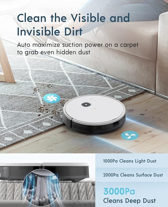 yeedi vac Robot Vacuum - Ultra-Slim Design, Powerful 3000Pa Suction, Carpet Detection, Smart Visual Mapping Navigation Ideal for Carpet, Hard Floor Cleaning, Pets Alexa Compatible, Wi-Fi Connected