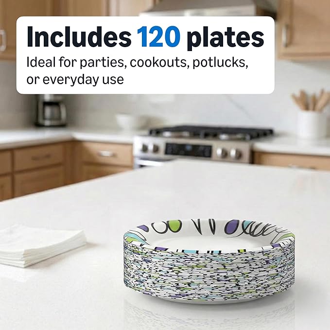 Amazon Basics Ultra Paper Plates, 8.62 Inch, Disposable, 120 Count, Packaging May Vary