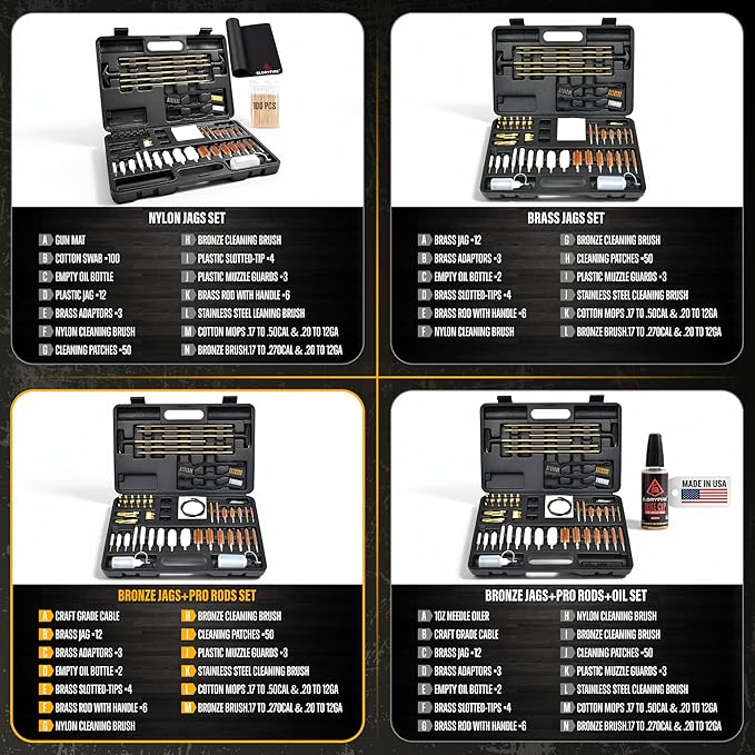 GLORYFIRE Gun Cleaning Kit Universal for Guns, Gun Brushes for Pistol, Handgun, Shotgun, Elite Brass Rods and Wire Rope, Hunting Gear Gun Accessories for Men