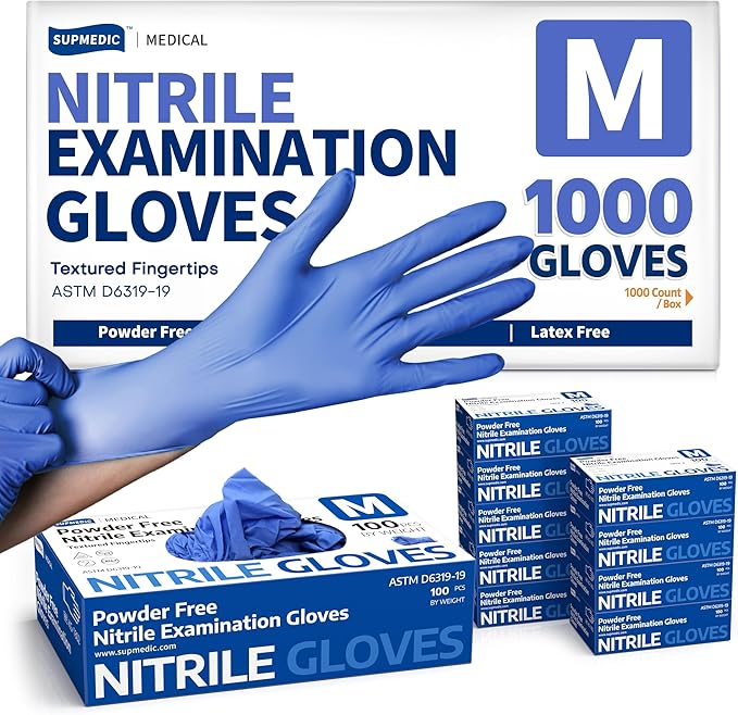 Supmedic Medical Soft Max™ Nitrile Exam Gloves, Powder-Free Latex-Free Food Safe Clean Disposable Glove Blue Iris 100/1000 Ct