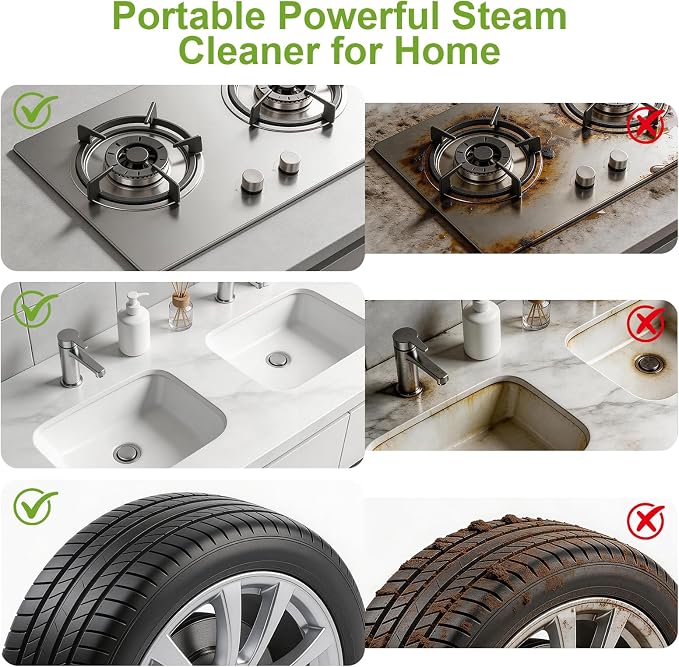 1500W Portable Steam Cleaner,10s Heat-Up,3-Level Adjustable Handle, 1.69 Quarts Large Tank,11 Pcs Accessories, Heavy Duty Steamer for Home Dirt, Grout, Floor, Grease,and Car Detailing