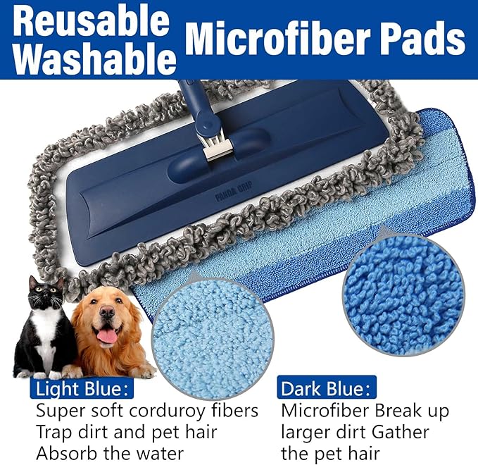 Wet Spray Mop for Floor Cleaning with 14 oz Bottle & 3 Microfiber Pads | Refillable bottle, washable pads, dry/wet use for home or commercial cleaning on hardwood, laminate, wood & ceramic floors