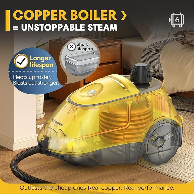 Heavy Duty Steam Cleaner, 1500W High-Temperature Mop with 26 Accessories, 1.4L Portable Tank, Chemical-Free Cleaning for Floors, Tiles, Cars & More, Child Lock for Safety, Easy Operation（Yellow)