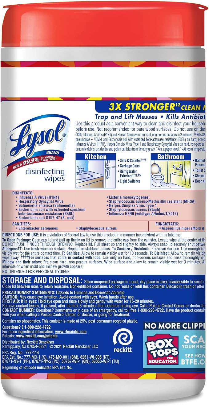 Lysol Disinfectant Wipes, Multi-Surface Disinfectant Cleaning Wipes, For Disinfecting and Cleaning, Mango & Hibiscus, 80 Count (Pack of 4)