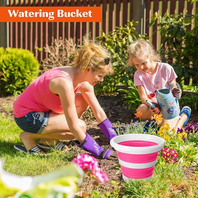 Pickmesh 4 Pcs Collapsible Bucket 2.6 Gallon (10l) Foldable Collapsible Sand Bucket with Handle Small Cleaning Pail for Household Outdoor Car Washing Camping Beach Sand (Blue, Pink, Orange, Gray)