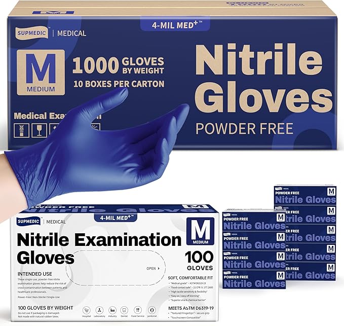 Supmedic Nitrile Exam Gloves, 4 Mil 1000 Ct, Powder-Free Latex-Free Cooking Food-Safe Disposable Medical Gloves, Blue Violet