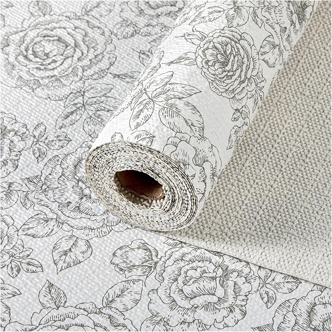 Drawer and Shelf Liner, Non-Slip Kitchen Cabinet Liners Non-Adhesive Thick Strong Grip Waterproof Washable Mats Protect Dresser Shelves Cupboard Bathroom Cabinets, Rose, 18 in X 20 FT