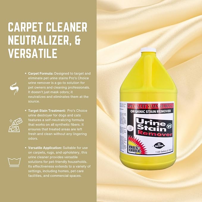 Pro's Choice Urine Stain Remover - Urine Stain Remover for Carpet & Upholstery - Carpet Cleaner Solution Pet Urine and Stain - Urine Odor Eliminator & Cleaner - Versatile Urine Remover (1 Gallon)