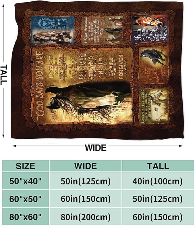 Tijuboni Horse Throw Blanket Christian Religious Gifts for Girls Boys Women Men Kids Adults Soft Flannel Fleece Blanket for Couch Sofa Bed Home Decor 50"x60"