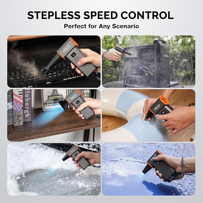 Electric Air Duster 220,000 RPM 100 Stepless Levels, Brushless Motor & LED Display Cordless Air Duster with Cleaning Kit, Mini Dust Blower for PC, Keyboard, Car, Home & Outdoor