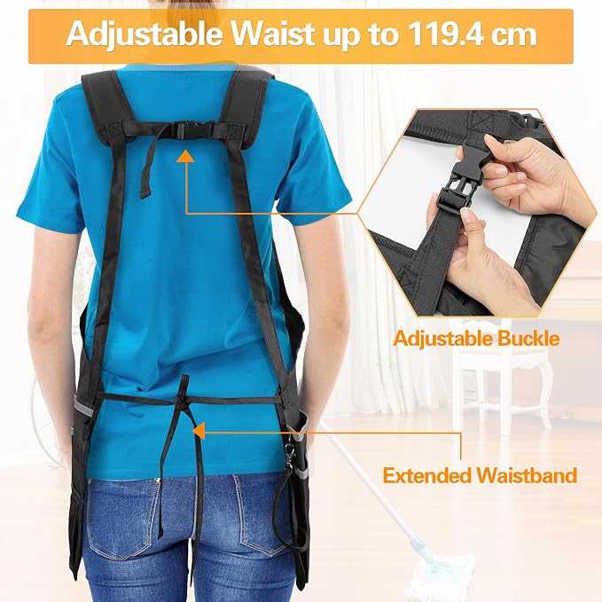 HODRANT Extra-large Wearable Cleaning Caddy & Large Cleaning Apron, Cleaning Organizer Bag with Pad, Handle & House Cleaning Apron with Dual Shoulder Straps For Cleaning Tools Storage, Gray Edge
