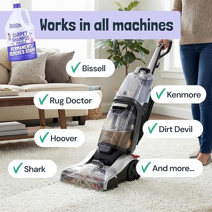 Sunny & Honey Heavy Duty Carpet Cleaner Solution for Machines - Powerful Stain and Surface Odor Eliminator For New and Deep-set Pet Messes - For Rugs, Couches and Upholstery (1 Gallon, Lavender)