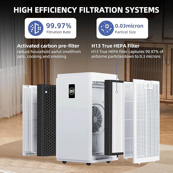 HSP003 True HEPA Filter Replacements for Hathaspace Air Purifier Filters HSP003,3 in 1 H13 True HEPA Filter with Activated Carbon Pre-Filter,2 Pack