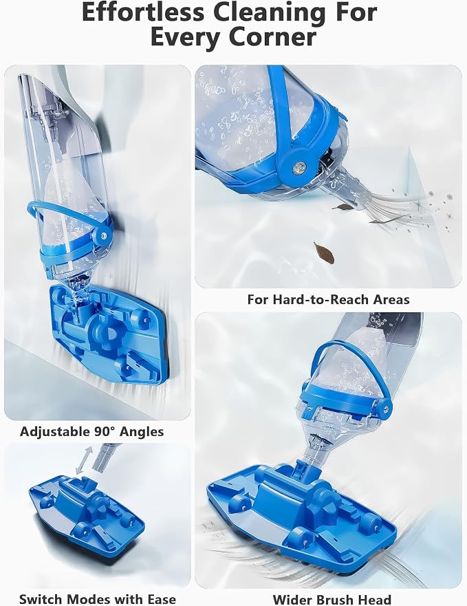 Cordless Handheld Pool Vacuum with Telescopic Pole, Rechargeable Hot Tub SPA Vacuum, Rectangular Brush, Powerful Suction, 60Min Runtime, Pools up to 88", Portable Pool Cleaner w/2 Filter Bags