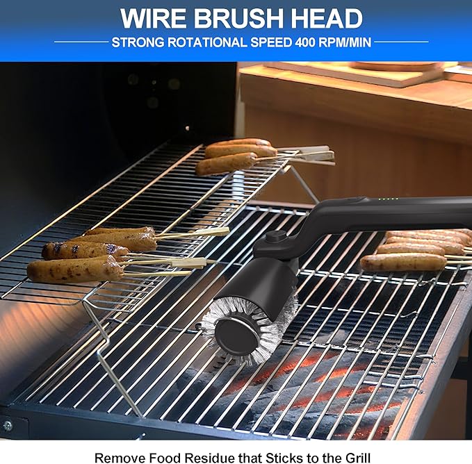 Electric BBQ Grill Brush - 2600mAh Rechargeable Cleaning Brush IPX7 Waterproof with Three-Speed Adjustment(Max 400RPM), 180° Adjustable Head for Grill Grates & Kitchen Surfaces