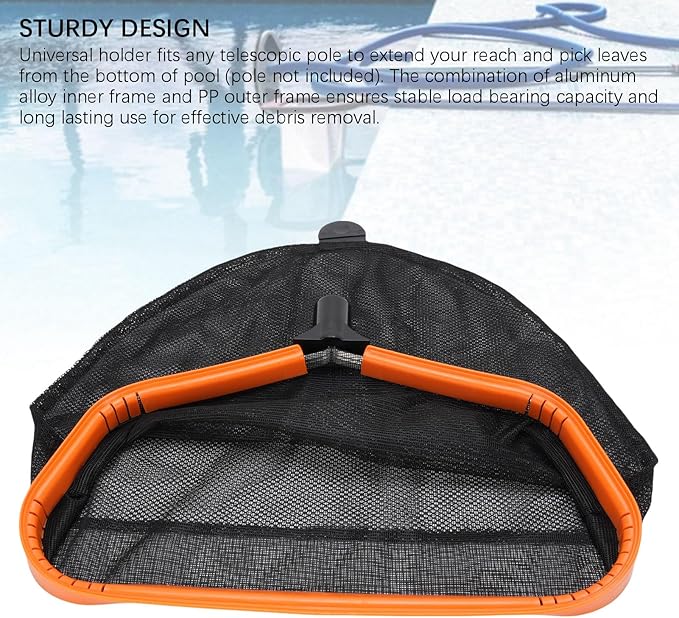 Pool Skimmer Net, Pool Hand Leaf Skimmer Net with Fine Mesh Net Bag, Aluminum Frame Pool Leaf Rake Fine Mesh Frame Net, Fast Debris Pickup Removal