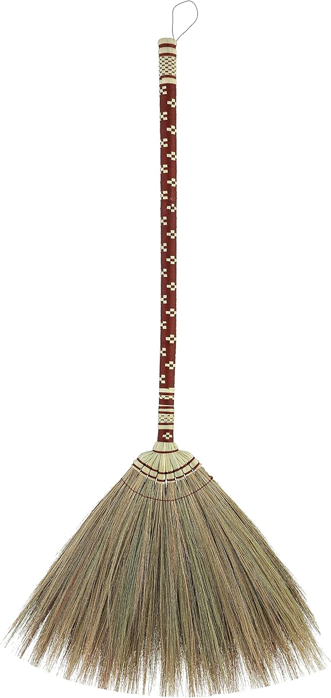 Asian Straw Broom Witch Broom Undecorated Wedding Jumping Broom with Bamboo Stick Handle (Dark Brown)