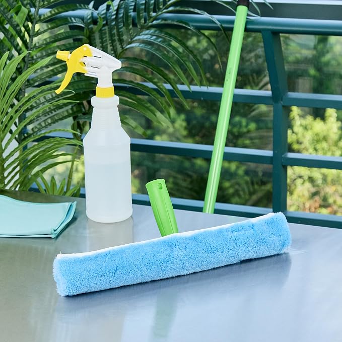 Restaurantware-Clean Tek Professional Window Washer Strip, 1 Window Scrubber with T-Bar Handle - Machine Washable, No-Streak Cleaning, Blue Acrylic Washer for Glass Door, Home Or Commercial Use