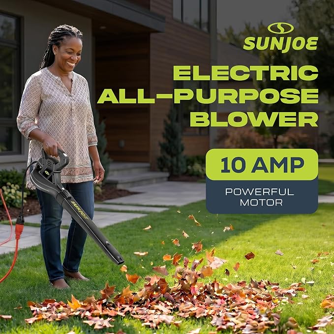 Sun Joe SBJ601E 120V 2-Speed Electric All-Purpose Blower with 100A Motor, 215 MPH Air Speed, and 240 CFM Airflow, Includes Concentrator Nozzle | 215 MPH Air Speed, and 240 CFM Airflow, Includes Concentrator Nozzle