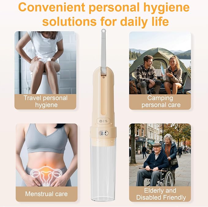 Electric Portable Bidet for Postpartum & Women, Whisper-Quiet Handheld Sprayer with 3 Pressure Modes, 1600mAh USB-C Rechargeable, IPX7 Waterproof (Light Orange)