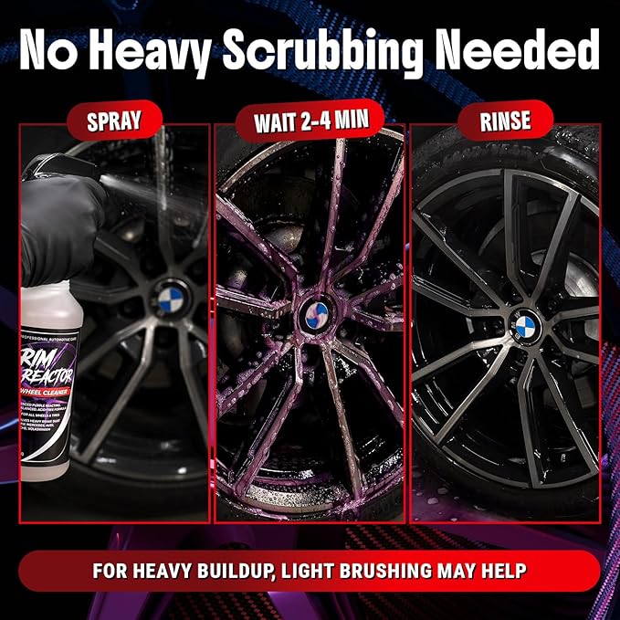 Carfidant Rim Reactor Wheel Cleaner Spray – No Scrub Formula with Purple Iron Remover Reaction – Removes Brake Dust & Grime – Safe for All Wheels (Aluminum, Chrome, Black) – pH Neutral – 16oz