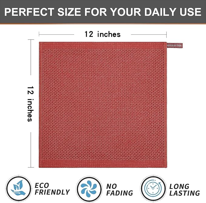 Kitinjoy 100% Cotton Kitchen Dish Cloths (12 X 12 Inches, Multicolor), 12 Pack Waffle Weave Ultra Soft Absorbent Dish Towels for Drying Dishes Quick Drying Kitchen Towels Dish Rags