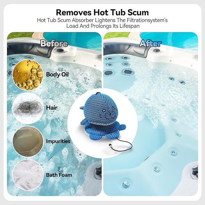 Hot Tub Scum Absorber Sponges Keep Water Clean & Clear- Reusable Oil Absorbing Spa Cleaner with 3D Honeycomb Design, Hot Tub Accessories 2-Pack Turtle & Seal
