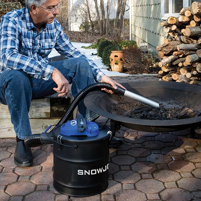 Snow Joe Bagless Canister Vacuum Cleaner, Metal Canister w/ Hose & Filter, 4.8 Gallon, 4-Amp Motor - Ash Vacuum Cleaner for Home, Garage, and Outdoor Spaces, ASHJ201