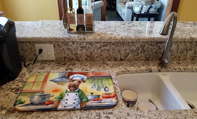 Caroline's Treasures DAC6267DDM Irish Terrier The Chef Dish Drying Mat Absorbent Dish Drying Mat Pad for Kitchen Counter Dish Drainer Mat for Countertop, 14 x 21", Multicolor