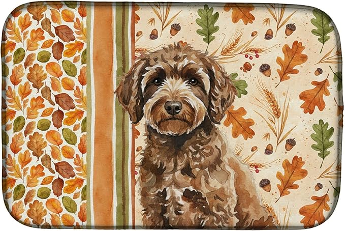 Caroline's Treasures Spanish Water Dog Heirloom Fall Dish Drying Mat Absorbent Dish Drying Mat Pad for Kitchen Counter Dish Drainer Mat for Countertop, 14 x 21", Multicolor